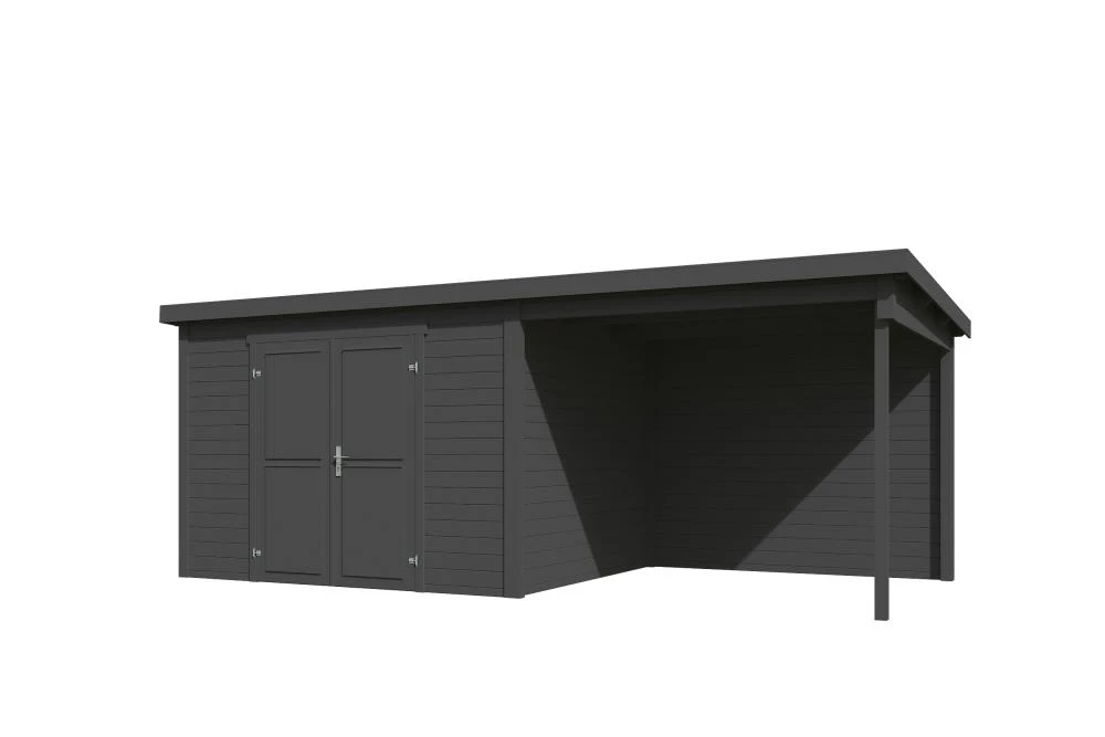 Outdoor Life Blokhut Kjeld met Overkapping Carbon Grey 550 x 250 cm - Afbeelding 3